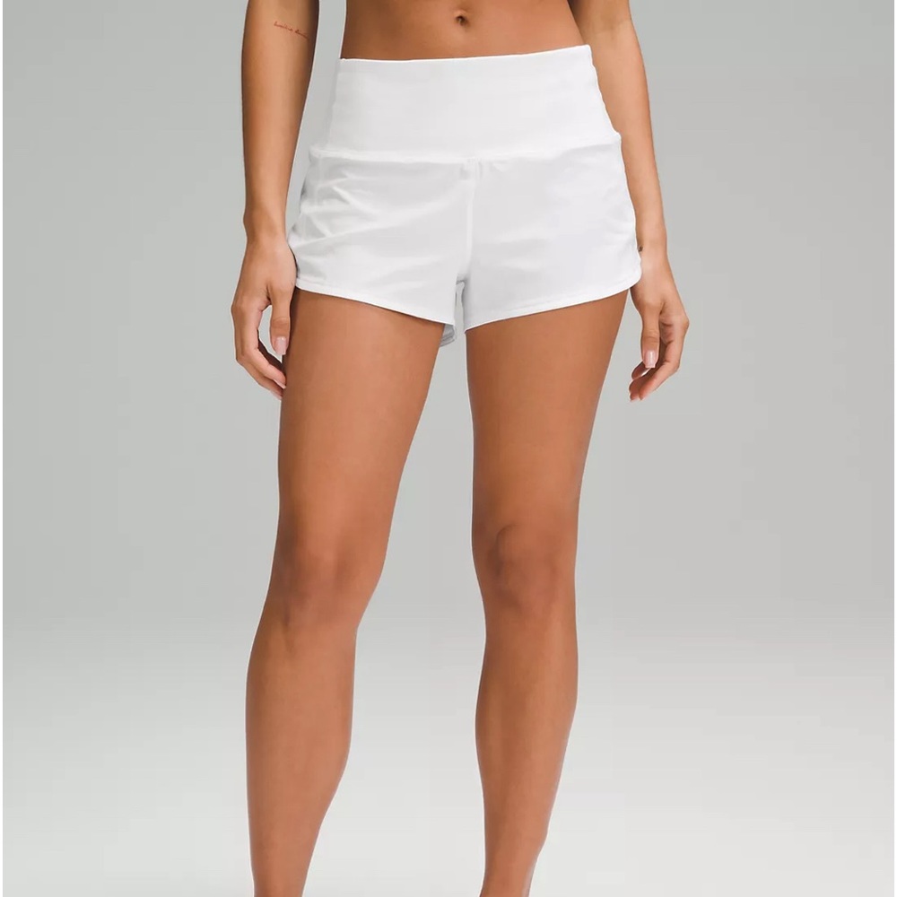 LULULEMON - Size 8, 2.5 inch, high rise speed up’s. WHITE